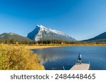 Banff National Park autumn foliage scenery. Alberta, Canada. Vermilion Lakes, Mount Rundle. Canadian Rockies.