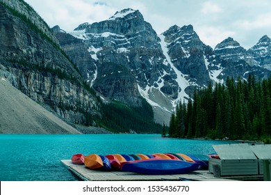 Banff National Park - Beautiful Moraine Lake Scenery with Canoe 2.