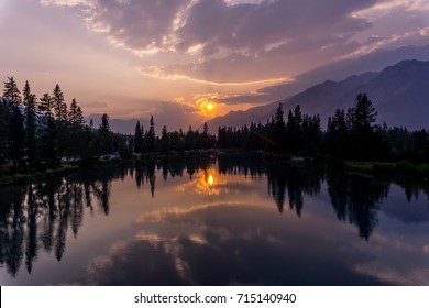 Banff Sunset Over The Bow River.