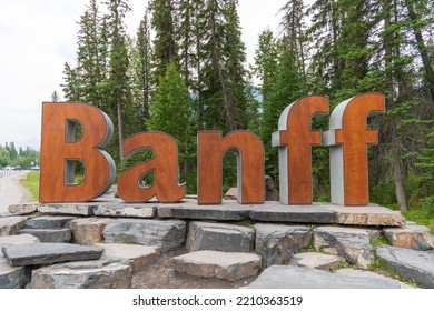 Banff Town Sign In Banff, Alberta, Canada