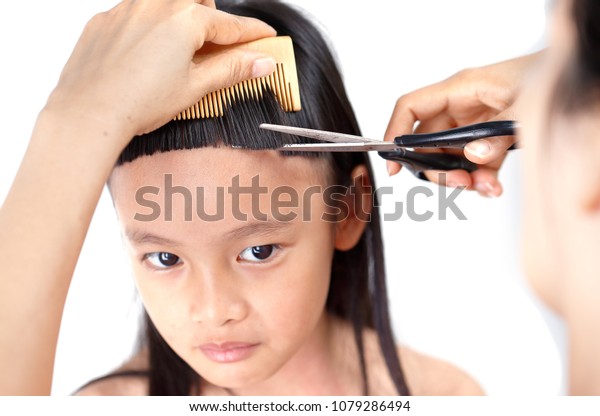 Bang Hair Cuts Little Girls Scissors Stock Photo Edit Now