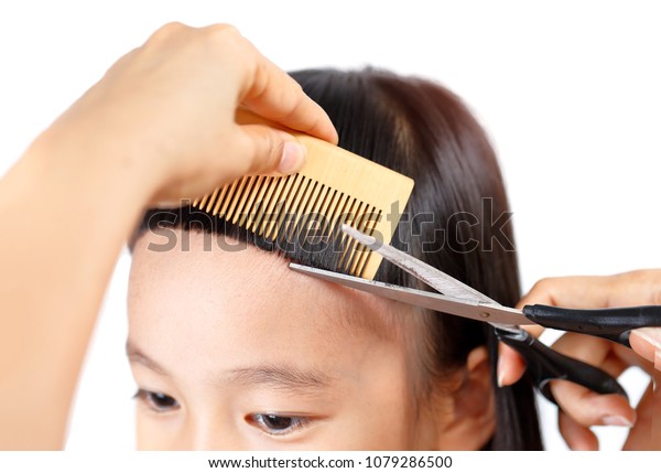 Bang Hair Cuts Little Girls Scissors Royalty Free Stock Image