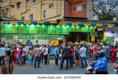 BANGALORE, BENGALURU, KARNATAKA, INDIA, FEBRUARY 18, 2018: A Busy Evening From Food Street Bangalore, Bengaluru, Karnataka, INDIA