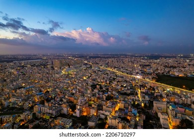 Bangalore Cityscape Night Aerial - Bengaluru City Drone 