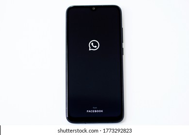 Bangalore, India - 10 July, 2020: Whatsapp Logo On Phone Display With White Background