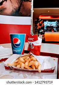 Bangalore, India - 30th May 2019 : KFC Meal Consist Of Pepsi, Fries And Chicken Popcorn