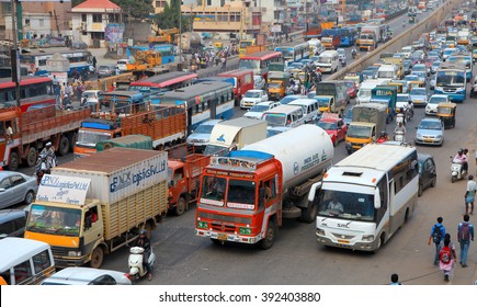 BANGALORE, INDIA - Dec 14: Bangalore city is one of the most dense traffic cities in India, With one vehicle per every two individuals, on December 14, 2015.