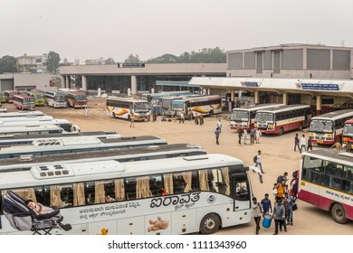 Bangalore, India, May 26, 2018, Majestic Bus Station In Bengaluru, Old Indian Buses, Traveling Indians Hindus