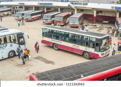 Bangalore, India, May 26, 2018, Majestic Bus Station In Bengaluru, Old Indian Buses, Traveling Indians Hindus