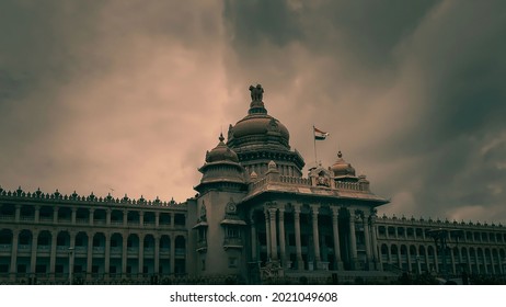 Bangalore, Karnataka, India - July 23, 2021: Lok Sabha In Bangalore And Cloudy Weather Season In Bangalore.