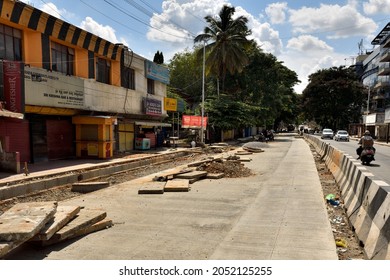 Bangalore, Karnataka, India - June 01 2021: Under Construction Street During Covid-19 Lockdown In Bangalore.