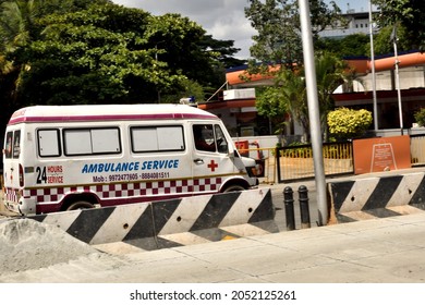 Bangalore, Karnataka, India - June 01 2021: Ambulance On The Streets Of Bangalore During Covid-19 Lockdown In Bangalore