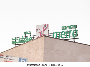 Bangalore, Karnataka, India June 02, 2019: Namma Metro Board On Top Of The Building Near Kempegowda Station Bengaluru.