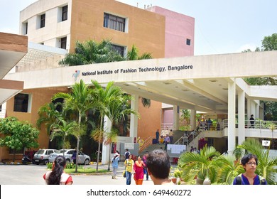 BANGALORE, KARNATAKA, INDIA, MAY 04, 2017: National Institute Of Fashion Technology, NIFT, Bengaluru. Students In Front Of The Main Building.