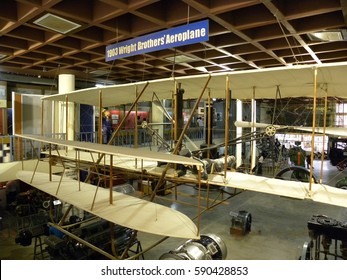 Bangalore, Karnataka, India - Sep 5, 2009 Replica Of 1903 Wright Brothers’ Aeroplane, Model Depicts Orville Wright At Pilot’s Cradle, Wilbur Wright At Visvesvaraya Industrial And Technological Museum