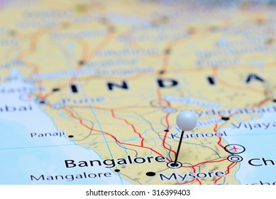 Bangalore Pinned On A Map Of Asia 