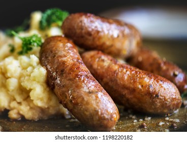 Bangers and mash food photography recipe idea - Shutterstock ID 1198220182