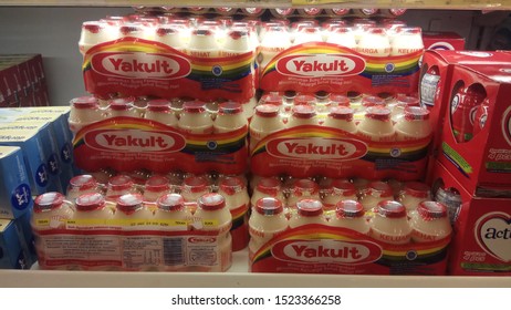 Bangkalan, Indonesia - 29/6/2019 : Yakult Drink Package. Sweetened Probiotic Milk Beverage Fermented With The Bacteria Strain Lactobacillus Paracasei Shirota