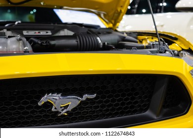 Bangkok 28 June 2018 Yellow Mustang Car At Car Show.