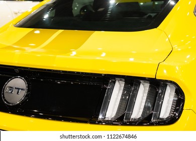 Bangkok 28 June 2018 Yellow Mustang Car At Car Show.