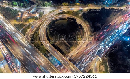 bangkok aerial view elevated road junction and interchange overpass at night