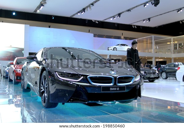 Bangkok - April 2 :\
Unidentified model BMW series I8 innovation car - in display at\
35th Bangkok International  Motor Show 2014 on April 2,2014 in\
Bangkok Thailand