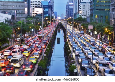 BANGKOK - August 9: Traffic jam in city center on August 9, 2016 in Bangkok, Thailand. Annually an estimated 150,000 new cars join the heavily congested streets of the Thai capital.
