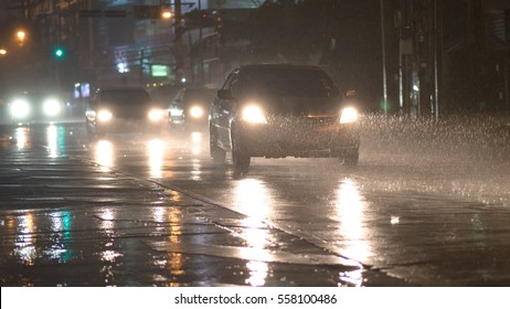 Bangkok Car On The Road In Raining Day