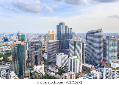 Bangkok City Skyline Aerial View At Day Time And Skyscrapers Of Midtown Bangkok.