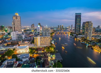 Bangkok City Skyline And Chao Phraya River, Bangkok, Thailand