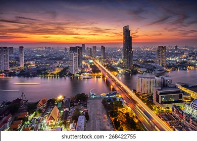 Bangkok city at sunset (Taksin Bridge) - Shutterstock ID 268422755