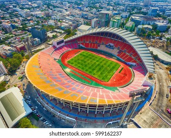 Bangkok city, Thailand - March 2017: Bird's eye view or high angle aerial view of Rajamangala Stadium in Bangkok city.