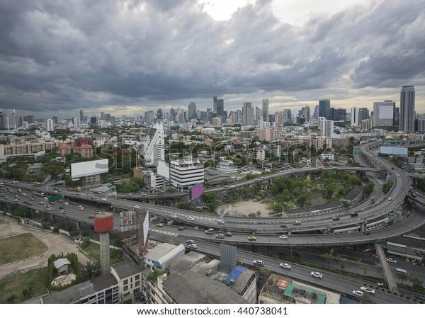 Bangkok city with wide angle lens, before the\
storm coming