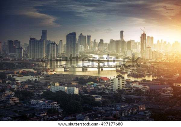 Bangkok cityscape,\
Bangkok city at sunrise