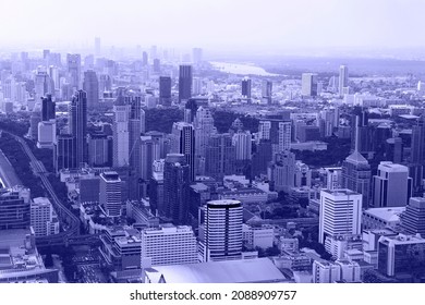 Bangkok cityscape. View of the city from the tallest building in Thailand, Baiyoke Tower. Color of 2022 year, very peri, toned
