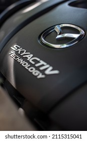 BANGKOK - Dec 4, 2021 : Close-up view of a main engine of Mazda-CX5 Skyactiv technology, 2000cc.