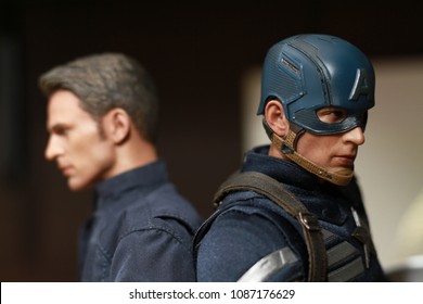 BANGKOK - MARCH 22 : Captain America And Steve Rogers On Display At Home On March 22, 2017 In Bangkok, Thailand