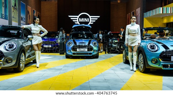 BANGKOK - MARCH 22 :\
Mini Cooper Exhibit booth on display at The 37th Bangkok\
International Motor Show : No Ã?Â Boundaries Mobility on March 22,\
2016 in Bangkok,\
Thailand.