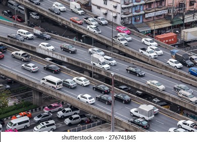 BANGKOK - May 10, 2015 Thailand : Car traffic on the city streets of Bangkok city with traffic jam during rush hour.