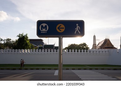 Bangkok metro subway MRT signs at Grand Palace  - Shutterstock ID 2201039343