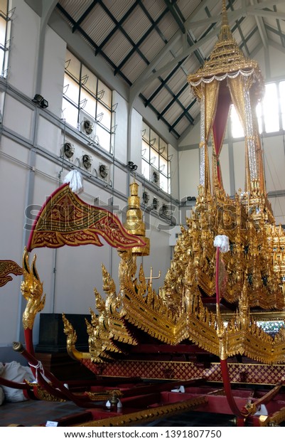 Bangkok\
National Museum, Bangkok, Thailand - April 2019 : The Minor Royal\
Chariot on display in the Royal Chariot\
Building.
