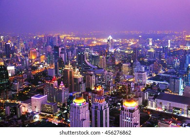 bangkok night sky, view at night form Baiyoke Tower II tallest building in Bangkok, Thailand, Bangkok night view 