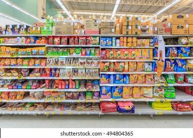 BANGKOK - NOV 23: Pet Food Products On The Shelf At Tesco Lotus Hypermarket On Nov 23, 2014 In Bangkok, Thailand.