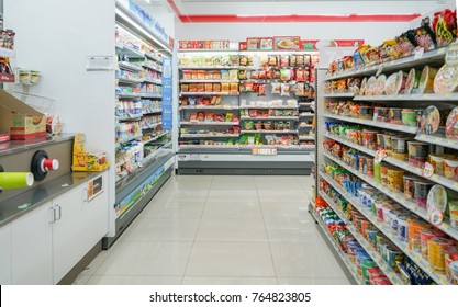 BANGKOK - NOV27: the shelf at seven eleven shop in bangkok city tower in Bangkok on Nov 27, 2017. seven eleven is one of largest convenience store franchise chains in thailand