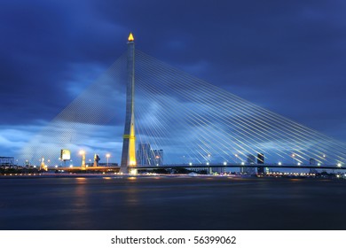 Bangkok Rama VIII bridge main transportation across chao phraya river for cars in Bangkok,Thailand