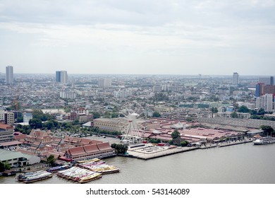 Bangkok river side city bird eyes view  at morning  