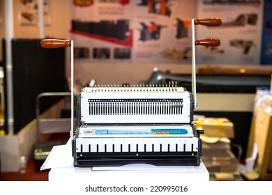 BANGKOK - SEPTEMBER 27 :Old manual binder  machines display at GASMA PRINT 2014 on Sep  27,2014 in BITEC ,Bangkok, Thailand.