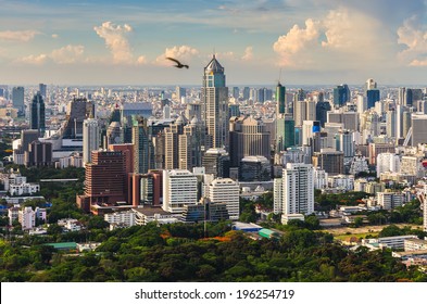 Bangkok Sky Line With Huge Park Before Sunset