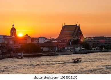 Bangkok Sunset At Chao Phraya River