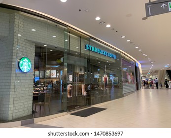 Bangkok, Thai : Aug 5 2019 : Starbuck Shop In Mall.Coffee Cafe In Department Store At Night At CentralPlaza Grand Rama 9.Beautiful Coffee Cafe At Mall.